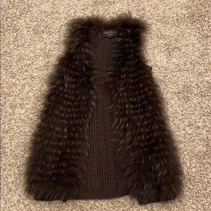 Linda Richards brown long real fur knit vest